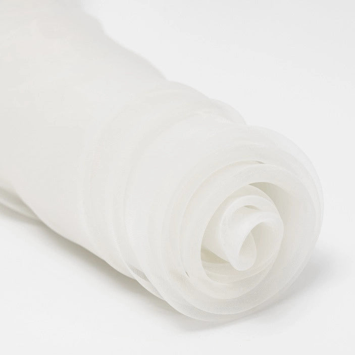 A close-up of Longan Craft's Silky Polyester Organza Fabric By The Yard, a premium solid color organza—soft, sheer, and ideal for bridal gowns or evening dresses—displayed on a plain white background.