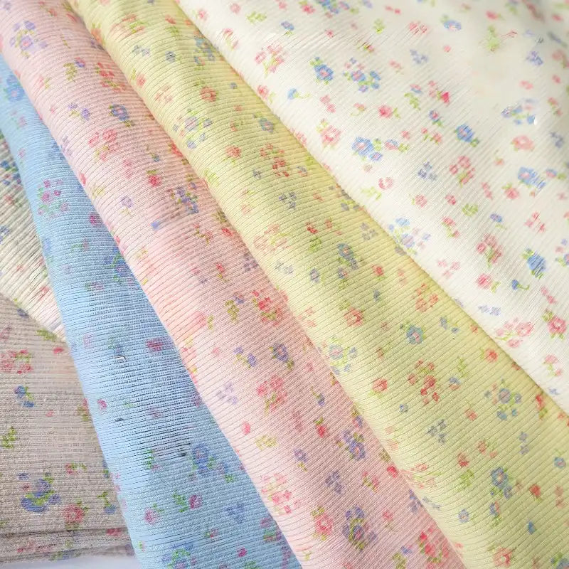 Small Floral Cotton Rib Knit Fabric By The Yard