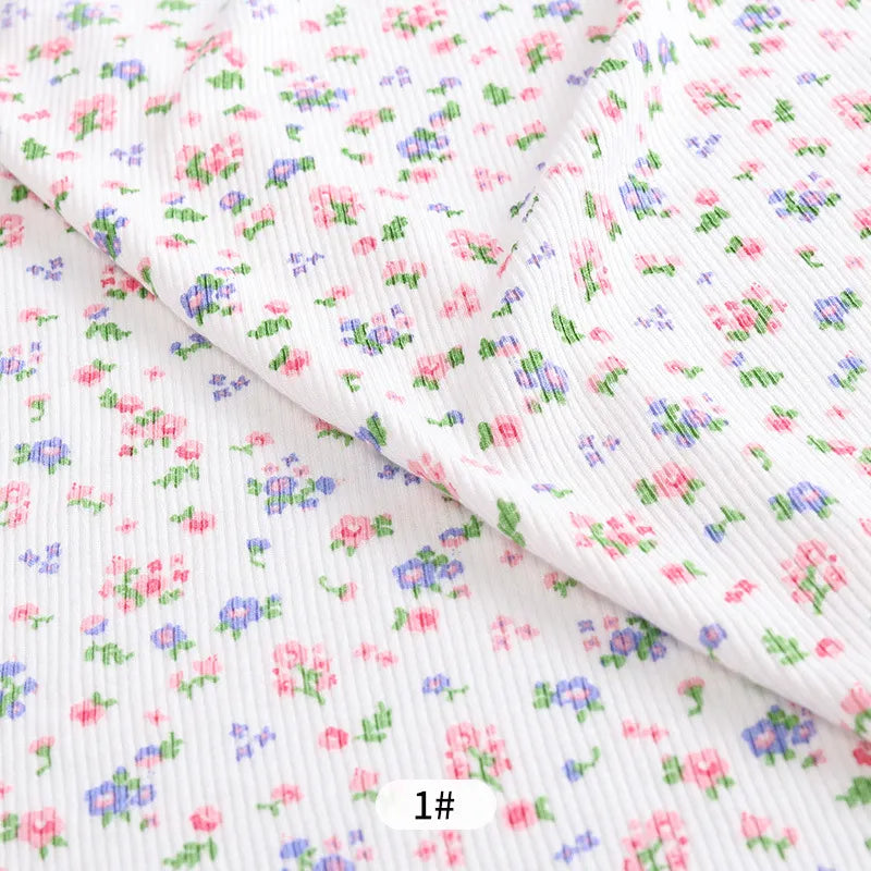 Small Floral Cotton Rib Knit Fabric By The Yard