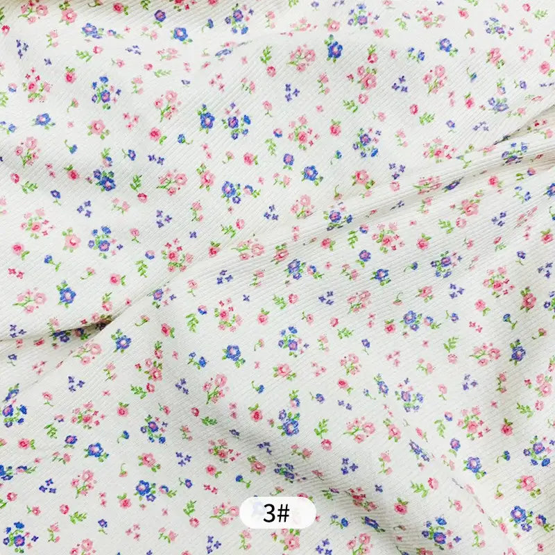 Small Floral Cotton Rib Knit Fabric By The Yard