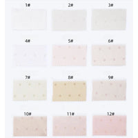 Twelve rectangular fabric swatches, labeled 1# to 12# in pastel polka dot patterns on white, display Longan Craft's Small Polka Dot Jacquard Satin Fabric By The Yard—cozy multicolor satin for clothing.