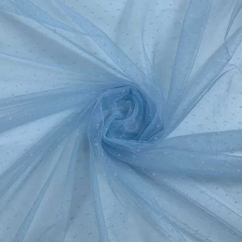 Small Polka Dot Tulle Fabric by the yard from Longan Craft is a colorful, soft polyester tulle ideal for dresses. Its airy texture and delicate dots make it perfect for ethereal wedding gowns or romantic veils.