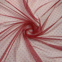 Longan Craft's Small Polka Dot Tulle Fabric by the yard is a colorful, soft polyester tulle with delicate polka dots—ideal for veils or giving wedding dresses a light, textured touch.