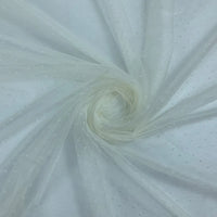 A close-up of Longan Craft's Small Polka Dot Tulle Fabric by the yard, a colorful polyester tulle with delicate dotted patterns—soft and ideal for dresses, veils, or adding elegance to wedding attire.