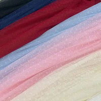 Longan Craft’s Small Polka Dot Tulle Fabric by the Yard features soft, colorful polyester tulle in black, red, light blue, pink, and cream—ideal for dresses, veils, or adding a unique touch to special occasion outfits.