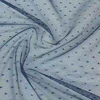 Close-up of Small Polka Dot Tulle Fabric by Longan Craft, a light blue, soft polyester tulle with small, evenly spaced polka dots—ideal for dresses, veils, or wedding projects. Available by the yard.