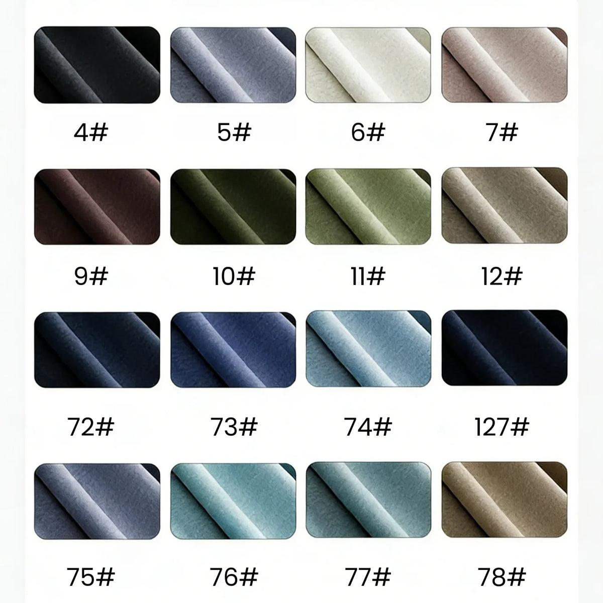 A chart shows 16 solid color Longan Craft Modal Jersey Fabric swatches, each with a unique code below, arranged in 4 rows and 4 columns on a white background. Ideal for sleepwear, this cotton spandex jersey is sold by the yard.