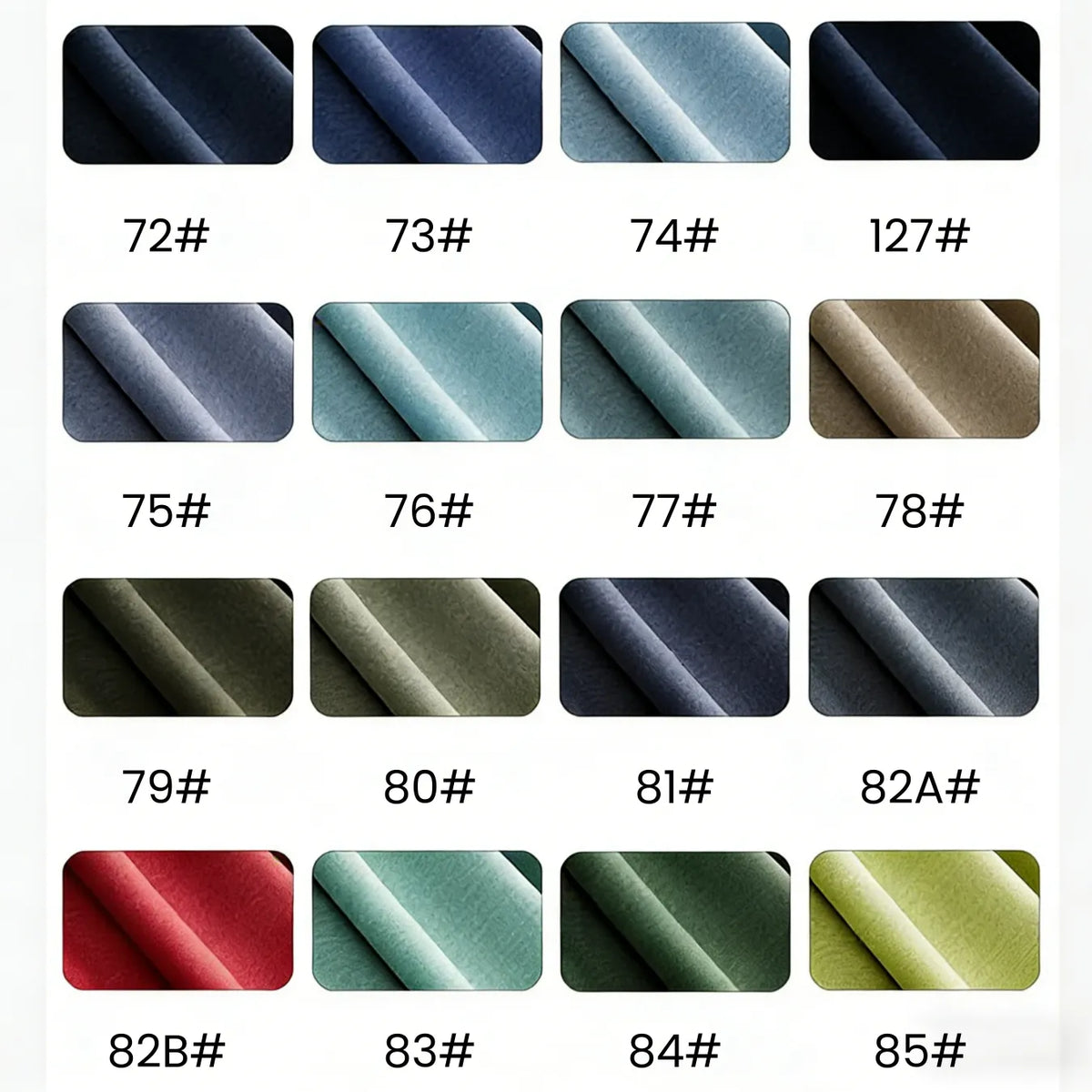 A chart of 16 solid color swatches from Longan Craft's Solid Color Modal Jersey Fabric by the Yard, labeled with codes like 72#, features blue, green, brown, red, and beige shades in a soft cotton spandex blend ideal for sleepwear.