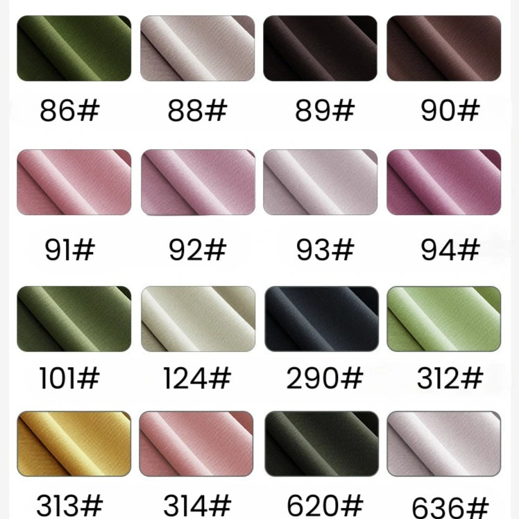 The Longan Craft Solid Color Modal Jersey Fabric By The Yard displays 16 breathable cotton spandex swatches in green, pink, brown, black, gray, and cream. Each is labeled with a three-digit code (e.g., 86#, 94#, 290#). Ideal for sleepwear.
