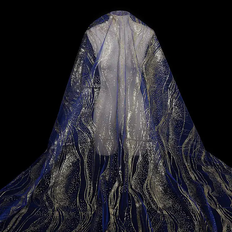 The Longan Craft Sparkle Glitter Tulle Fabric By The Yard features delicate, multicolor shiny tulle that drapes gracefully, making it ideal for evening gowns or special occasion attire.