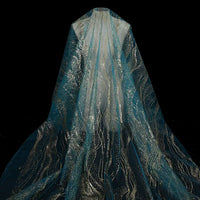Longan Craft’s Sparkle Glitter Tulle Fabric By The Yard features shimmering multicolor patterns on delicate tulle, perfect for ethereal evening gowns or bridal veils inspired by sparkling, starlit night skies.