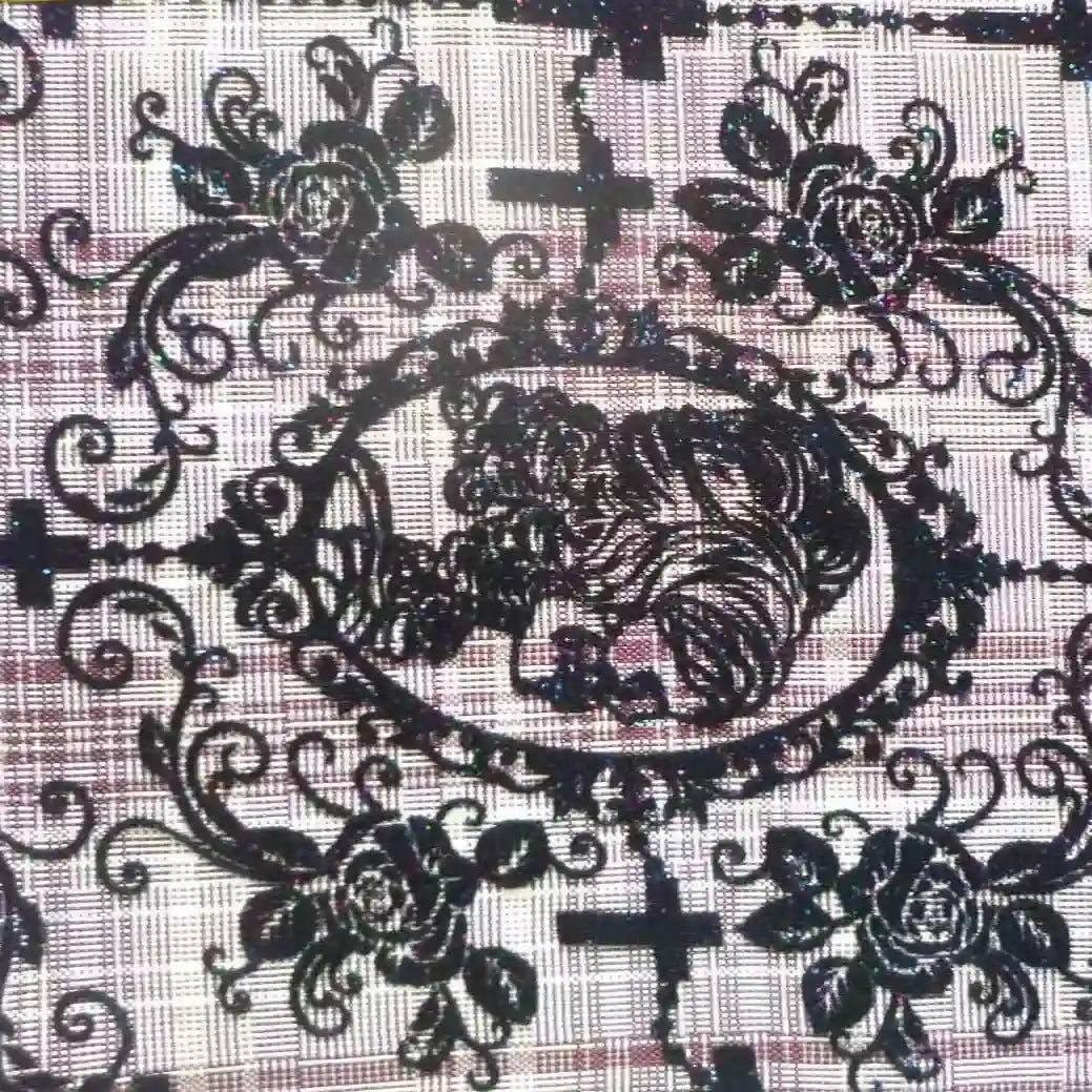 Longan Craft’s Stretch Floral Spandex Tulle Fabric by the Yard features richly patterned black flocked tulle with ornate florals—ideal for bridal gowns or fashionable dressmaking and unique embroidery projects.