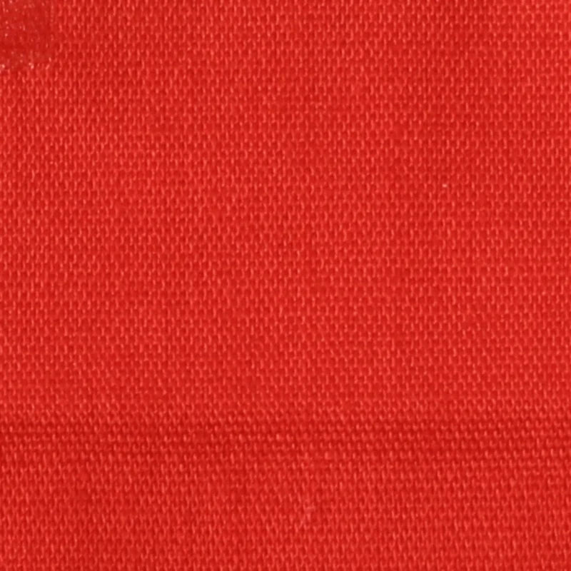 Close-up of Longan craft Stretch Poplin Fabric By The Yard, a red cotton stretch poplin with visible woven fibers and a horizontal seam, ideal for apparel and quilting.