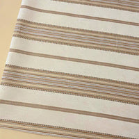 The Longan Craft Striped Jacquard Chenille Fabric by the yard is a high-quality, 100% poly upholstery material in beige with horizontal brown and light tan stripes—perfect for cushions or decorative accents.