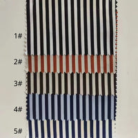 Five pure cotton lawn fabric swatches from Longan Craft, each with vertical stripes in different colors, are stacked vertically and numbered 1# to 5# on the left. Each Striped Print Lawn Fabric By The Yard features zigzag-cut edges.