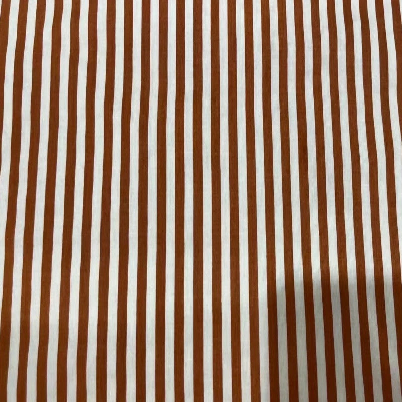 Longan Craft’s Striped Print Lawn Fabric by the yard features evenly spaced vertical brown and white stripes on pure cotton lawn, perfect for soft shirts and stylish striped cotton fabric projects.