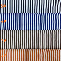 Five pure cotton lawn fabrics from Longan Craft are stacked in black, blue, brown, gray, and orange with vertical stripes. Labeled 5#, 4#, 3#, and 2# in orange text on the left. Perfect soft striped print material for shirts by the yard.