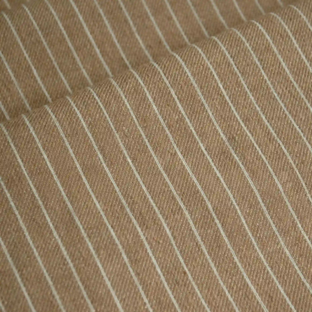 Close-up of Longan Craft’s Striped Printed Linen Fabric by the yard, a cotton linen blend featuring a colorful stripe pattern and breathable texture, with diagonal white pinstripes and visible fold in the material—ideal for dresses.
