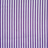 Longan Craft Striped Printed Peachskin Fabric by the yard features evenly spaced purple and white vertical stripes on soft polyester peachskin material, perfect for DIY clothing and crafts.