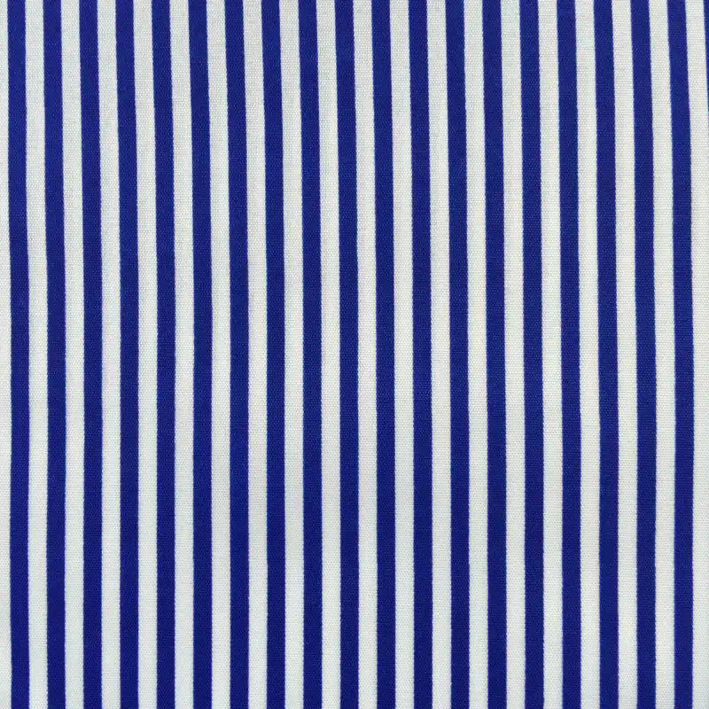 Longan Craft's Striped Printed Peachskin Fabric by the yard features blue and white vertical stripes on soft polyester, ideal for elegant decor or DIY fashion projects.
