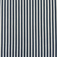 Close-up of Longan Craft's Striped Printed Peachskin Fabric By The Yard—polyester with a soft, wrinkle-resistant texture and evenly spaced vertical black and white stripes, ideal for DIY clothing projects.
