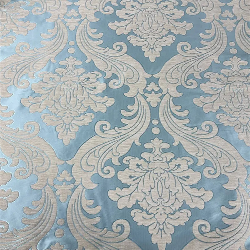 Longan Craft’s Thick Chenille Damask Fabric by the Yard features a vintage jacquard baroque pattern with ornate cream motifs, ideal for elegant upholstery or curtains.