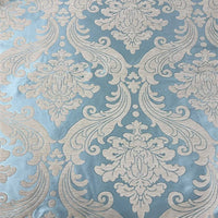 Longan Craft’s Thick Chenille Damask Fabric by the Yard features a vintage jacquard baroque pattern with ornate cream motifs, ideal for elegant upholstery or curtains.