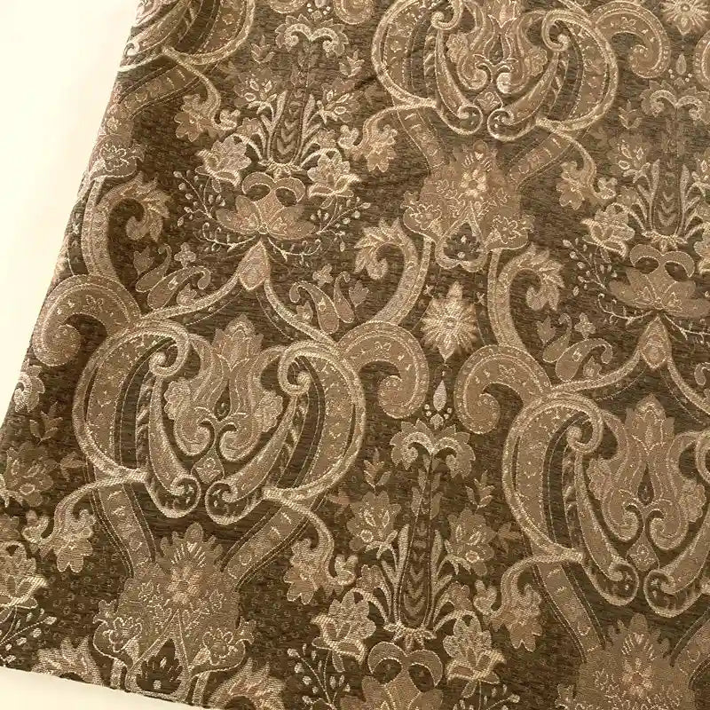 Longan Craft's Thick Viscose Chenille Fabric by the Yard features a botanical jacquard design with intricate, symmetrical patterns on durable upholstery material, ideal for stylish draperies and home décor.