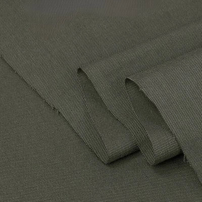 A close-up of Longan Craft's Twill Cotton Lyocell Fabric By The Yard in olive green, featuring a subtle diagonal weave and neatly folded edges—a comfy, breathable, and eco-friendly textile ideal for shirts.