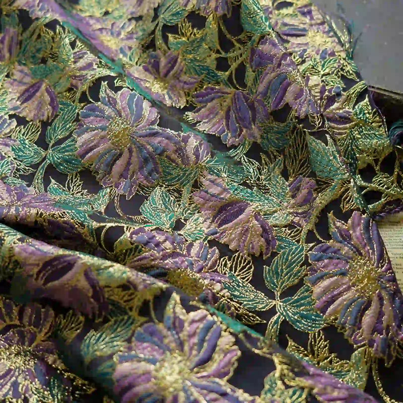 VintageFloralEmbroideredBrocadeFabricByTheYard