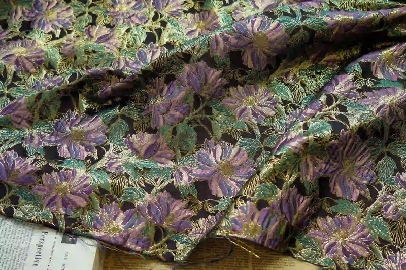 VintageFloralEmbroideredBrocadeFabricByTheYard