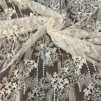 Discover Longan Craft’s Vintage Floral Embroidery Lace Fabric by the yard—cotton lace material with botanical patterns, perfect for elegant dress creations like evening gowns or bridal wear.