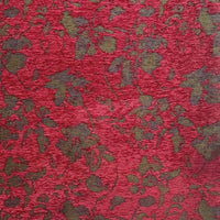 Longan Craft’s Vintage Flower Pattern Chenille Fabric By The Yard features a red floral jacquard design with a subtle dark green pattern, ideal for home decor or apparel projects.
