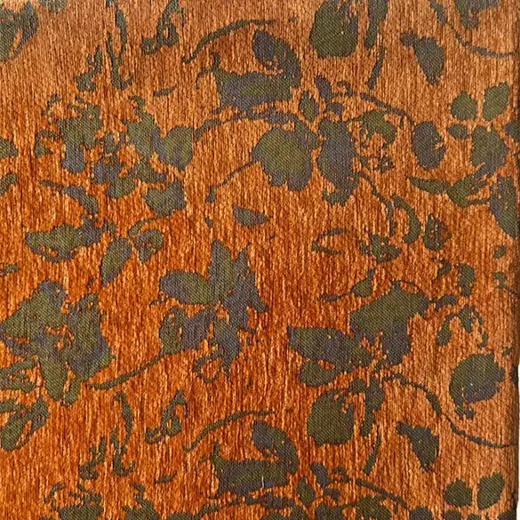 Longan Craft’s Vintage Flower Pattern Chenille Fabric By The Yard features an intricate dark green floral jacquard design on a brown textured surface—perfect for apparel or home decor.