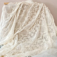 White Floral Embroidered Lace Fabric By The Yard