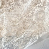 White Floral Embroidered Lace Fabric By The Yard