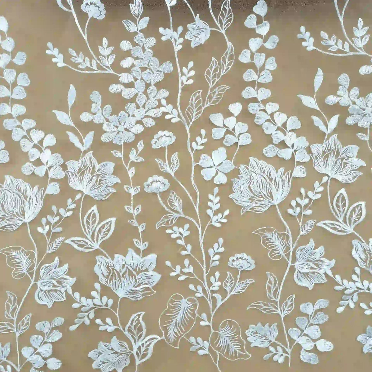 WhiteFloralEmbroideredTulleFabricByTheYardforDressSewing