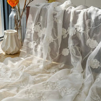 White Flowers Chiffon Fabric By the Yard