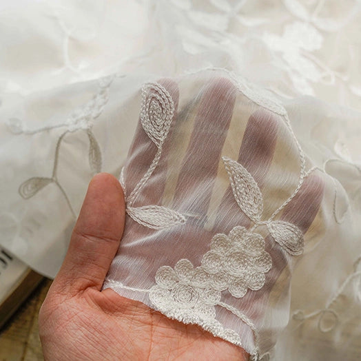 White Flowers Chiffon Fabric By the Yard