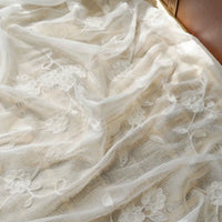 White Flowers Chiffon Fabric By the Yard