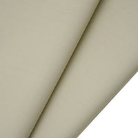 Close-up of Longan raft Worsted Wool Gabardine Fabric: two overlapping pieces in light beige, showing a smooth, matte texture and fine weave. This durable poly wool blended twill is wrinkle-resistant, ideal for tailored suits.