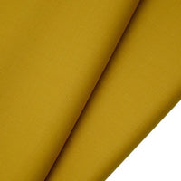 Close-up of two overlapping pieces of Longan raft Worsted Wool Gabardine Fabric in mustard yellow, showing the smooth, slightly textured poly-wool twill surface diagonally folded, perfect for tailored suits.