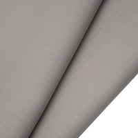 Two pieces of smooth, light grey Longan raft Worsted Wool Gabardine Fabric are arranged diagonally, showcasing this wrinkle-resistant, subtly textured poly-wool twill—ideal for tailored suits—against a plain background.