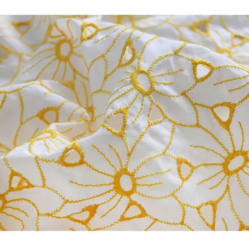 YellowFloralHollowOutEmbroideredEyeletFabricByTheYard