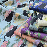 Cat Floral Printed Poplin Fabric By The Yard | Cotton Poplin Printed Fabric | Poplin for Quilting