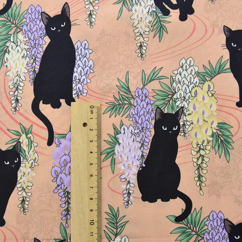 Cat Floral Printed Poplin Fabric By The Yard | Cotton Poplin Printed Fabric | Poplin for Quilting