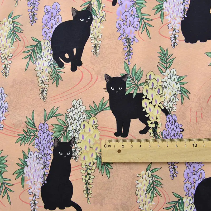 Cat Floral Printed Poplin Fabric By The Yard | Cotton Poplin Printed Fabric | Poplin for Quilting