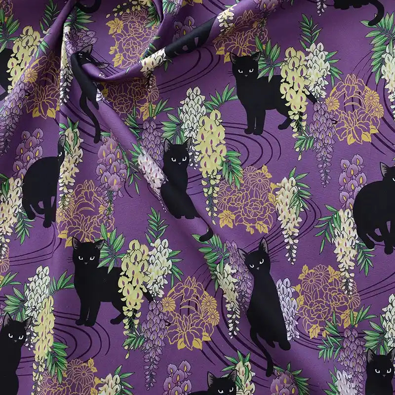 Cat Floral Printed Poplin Fabric By The Yard | Cotton Poplin Printed Fabric | Poplin for Quilting