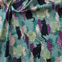 Cat Floral Printed Poplin Fabric By The Yard | Cotton Poplin Printed Fabric | Poplin for Quilting