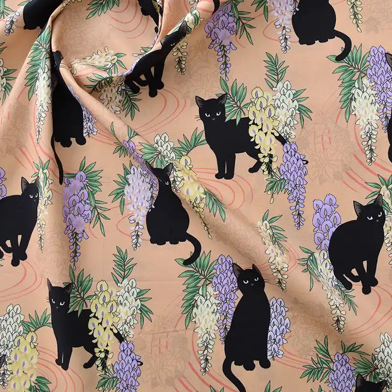 Cat Floral Printed Poplin Fabric By The Yard | Cotton Poplin Printed Fabric | Poplin for Quilting